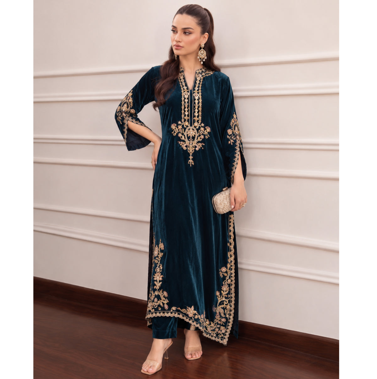 UA-316 Luxury Velvet Kaftan Style Co-Ord Set | Umnna