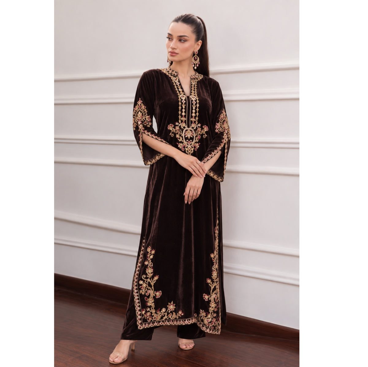 UA-316 Luxury Velvet Kaftan Style Co-Ord Set | Umnna