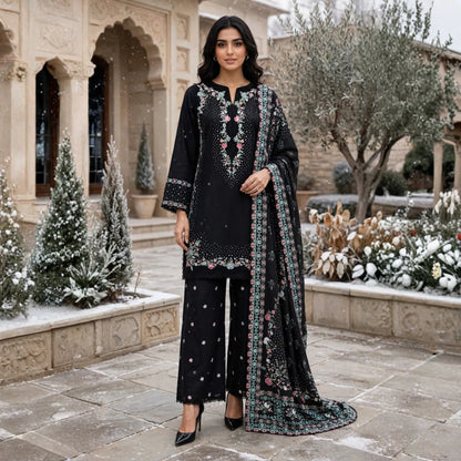 UA-321 Embroidered Dhanak 3 Pc Dress | Umnaa