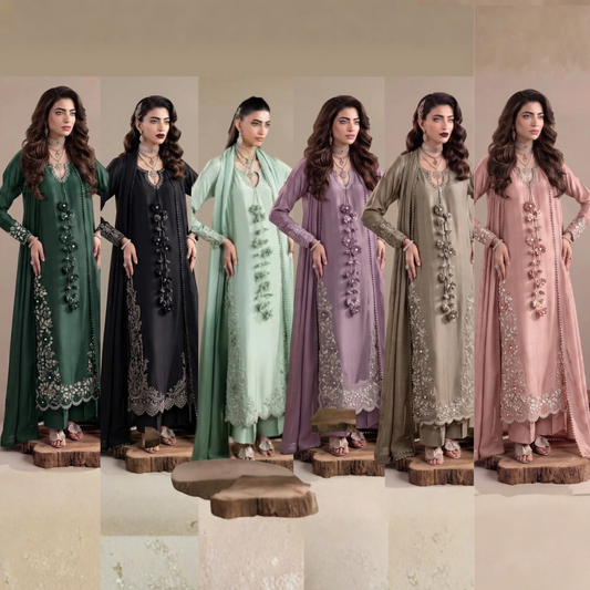 UA-336 Women's Embroidered Raw Silk Dress 3 Piece Festive & Party Wear Suit by Umnaa