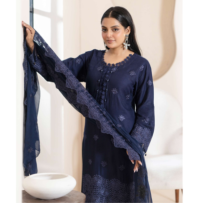 UMRZ-51 "IMAGEKARI" Linen Chikankari 3 Pc Collection by Rangz