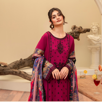 (Rose Red) 3 Pc Ready to Wear Embroidered Printed Collection | Karma Collection | UMKC0803