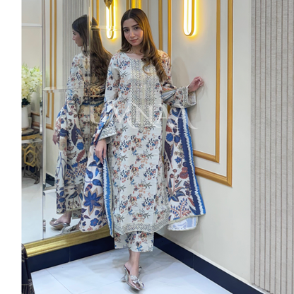 UA-35 Printed Embroidered Khaddar 3 Pc Dress | Ready to wear | UMNAA