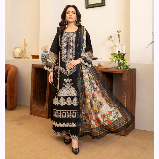 UKC-17 (Black) Embroidered Cambric Cotton Ready to Wear 3 Pc - Karma Collection
