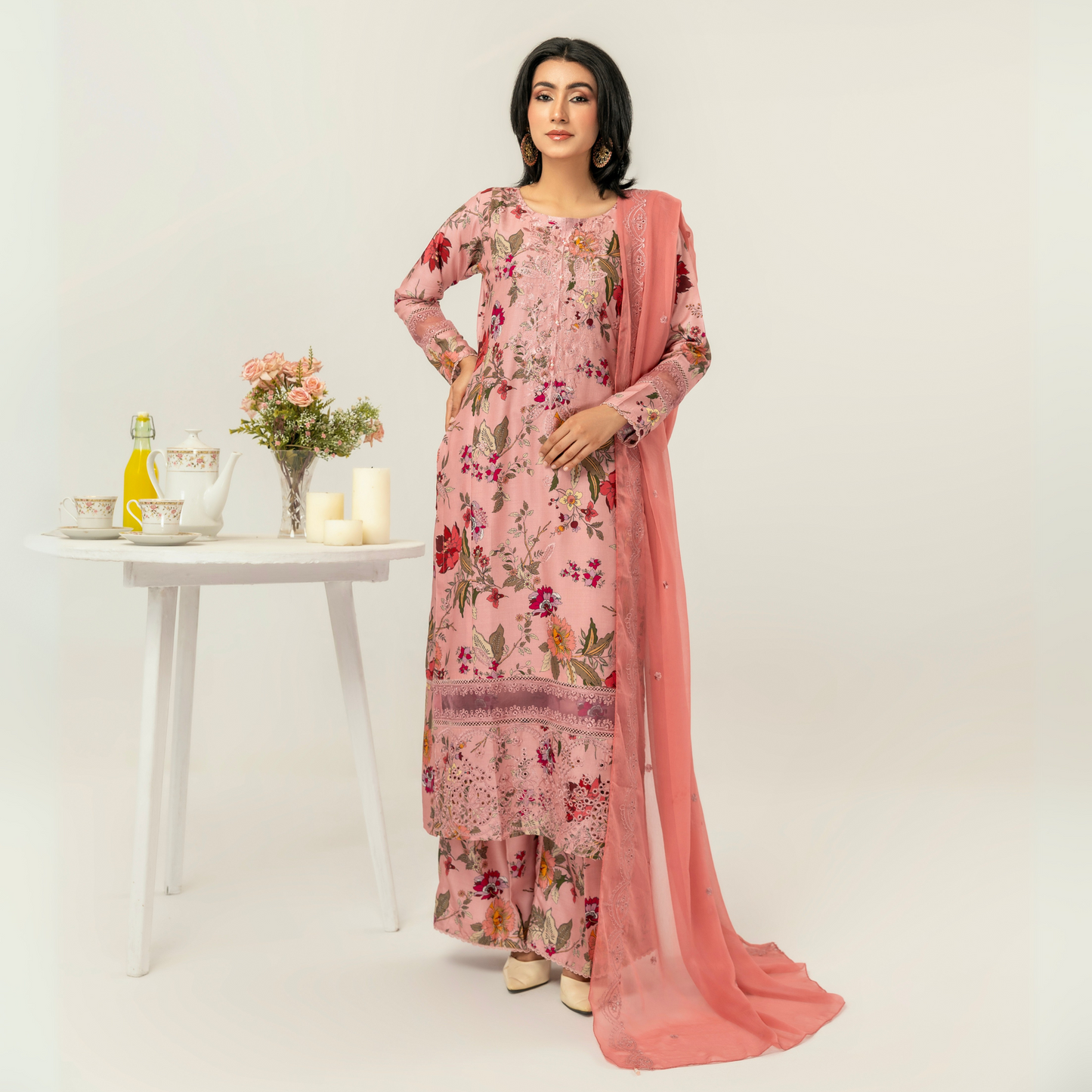 UMS-10 Floral Printed Embroidered Linen | 3 Pc | Ready-to-wear Dress - Simrans