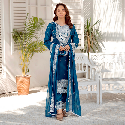UMRZ-40 Luxury Handwork Embroidered Dress with Chiffon Dupatta 3 Pc |Ready to Wear| Rangz