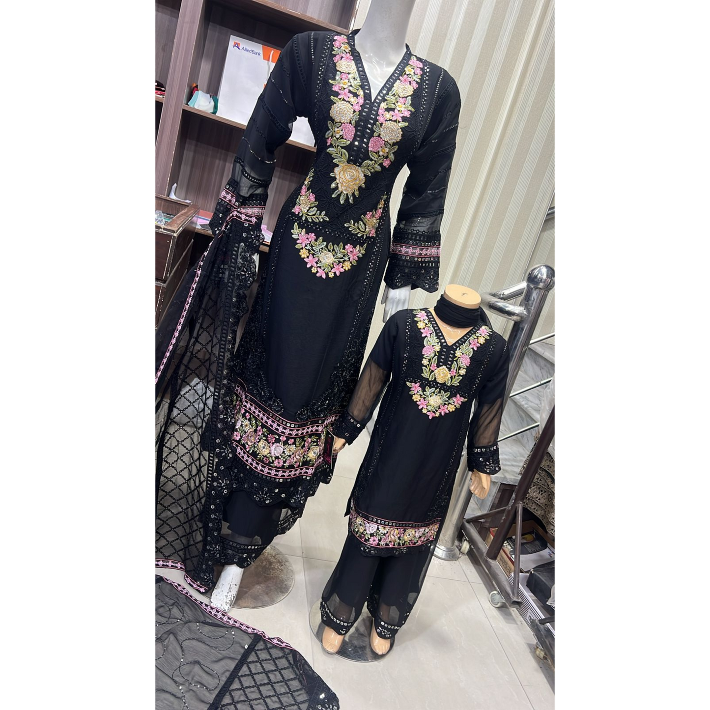 UA-52 3 Pc Luxury mother daughter Embroidered Chiffon Collection- Umnaa