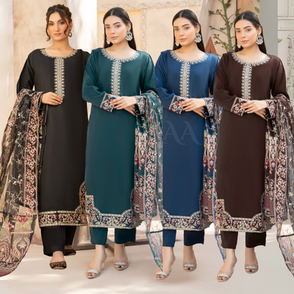 UA-60 Embroidered Viscose Linen 3 Pc Pakistani Dress | UMNAA