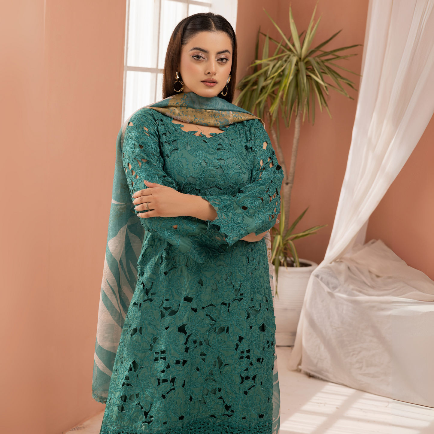 UMS-16 3 Pc Chikenkari Cambric Cotton Ready to Wear Dress | Simrans