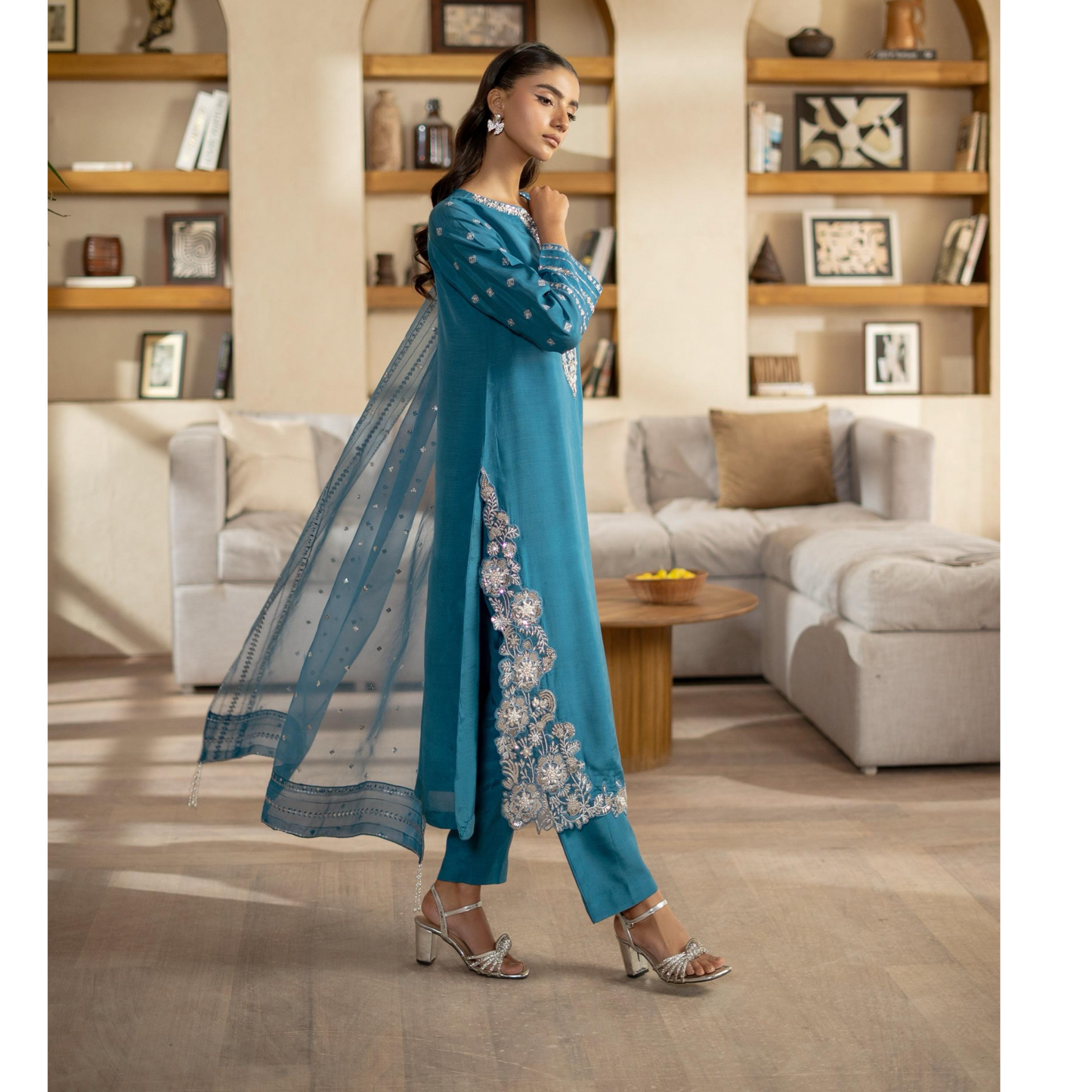 3 Pc Embroidered Raw Silk Farshi Shalwar kameez Pakistani Dress | Ready to wear | Raniya.h URA-14