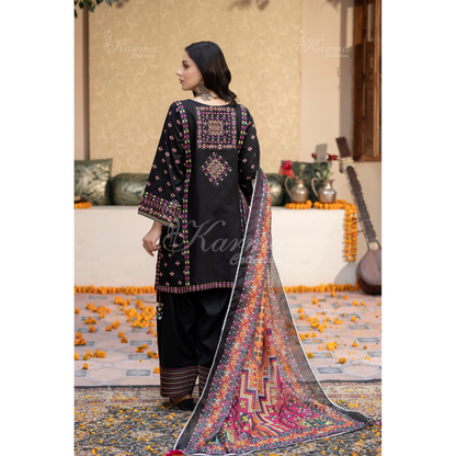 KC-1433 Embroidered Cambric Cotton Farshi Shalwar Kameez Ready to Wear 3 Pc - Karma Collection