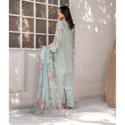 Floral Embroidered Viscose Linen 3 Pc Pakistani Dress | Ready to wear | Traditional Thread