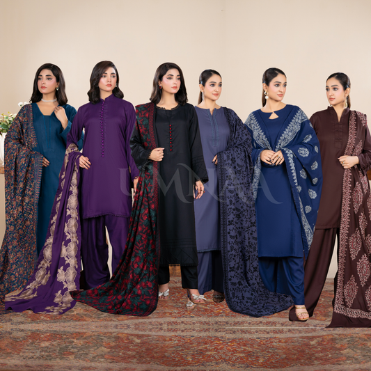 RA-21 3 Pc  Dhanak Dress with Embroidered Dhanak Shawl  |Ready to Wear | Winter Collection | Raniya.h