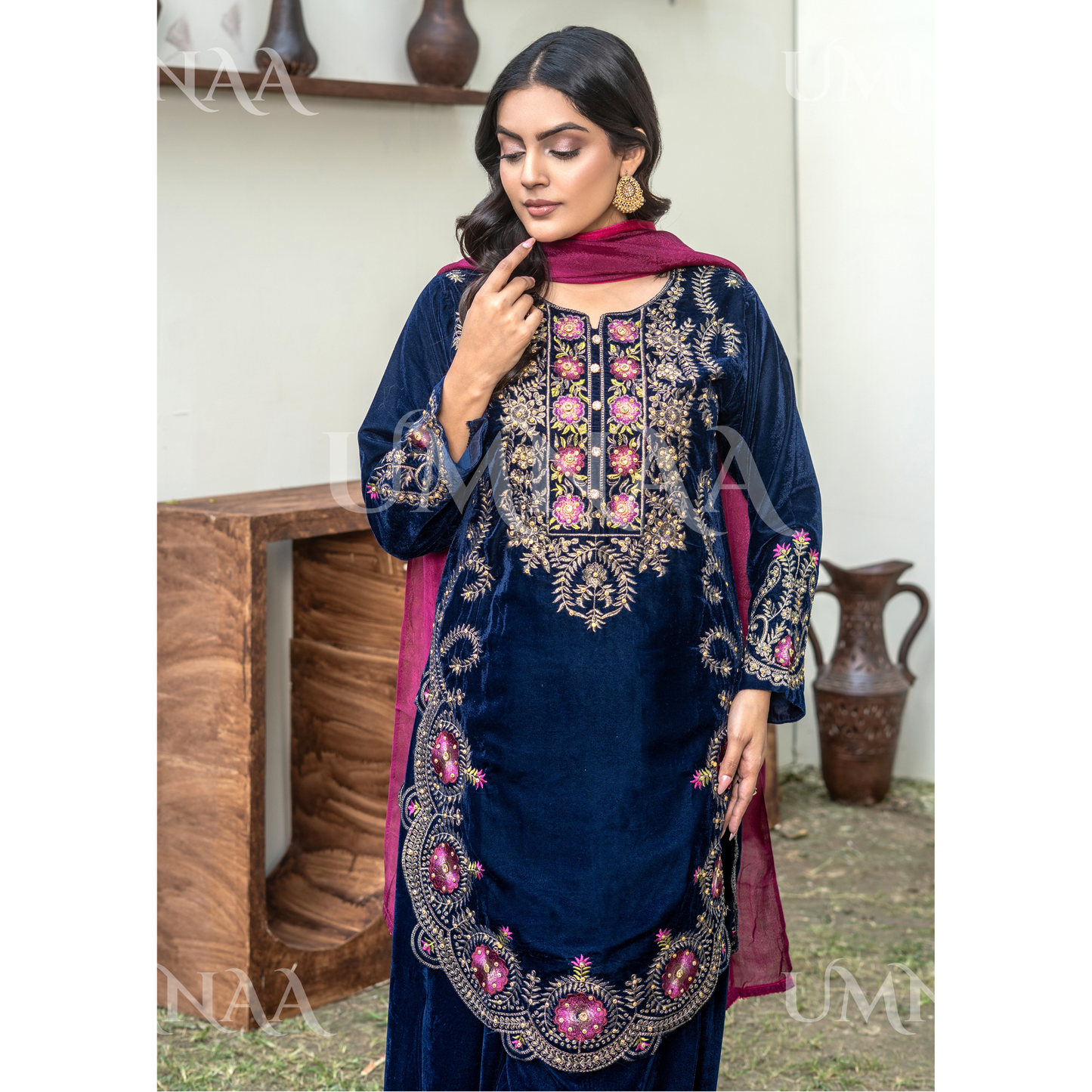 UA-141 3 Luxury Velvet Sharara collection by Umnaa
