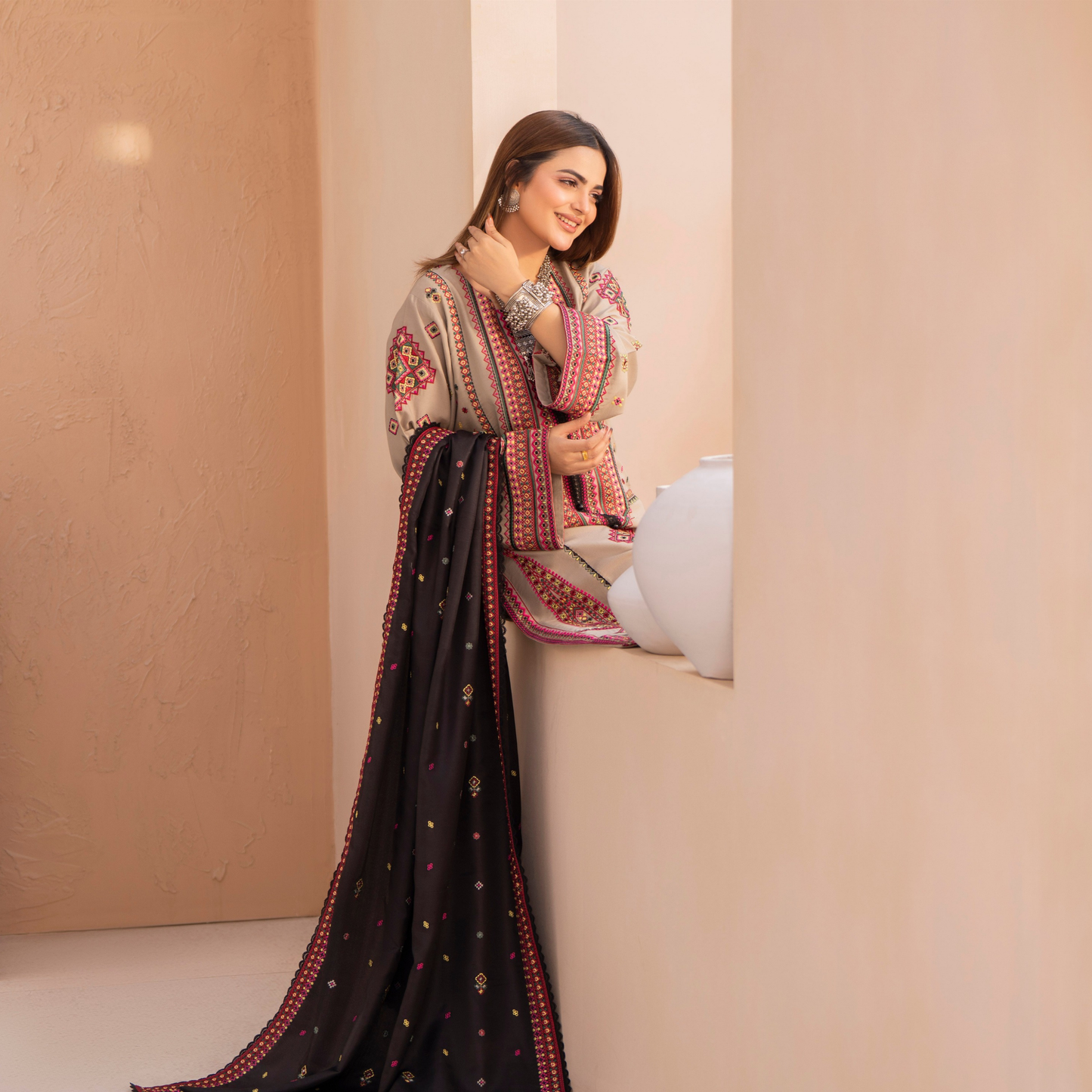 "Mishaal" Khat Edition Luxury Embroidered 3 Piece by Karma Collection