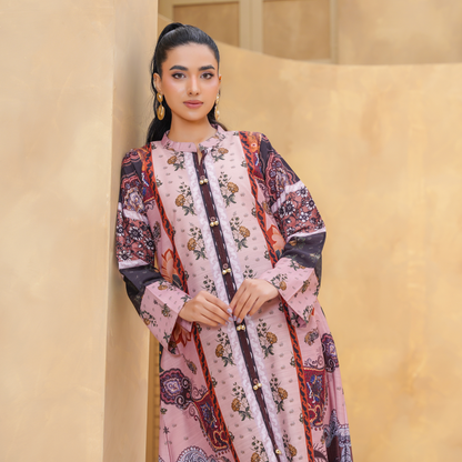 UA-157 Printed Slub Khaddar Kaftan Co-Ord Set | Winter 2 Piece Outfit