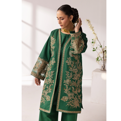 UMS-52 Maria.B inspired Embroidered Khaddar Jacket style dress with chiffon Duppatta by Simrans