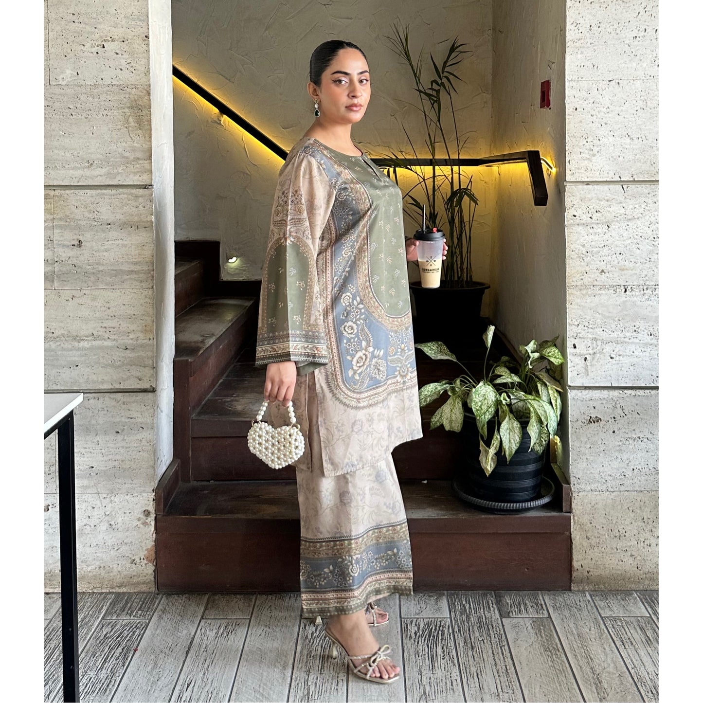 UA-169 Silk Printed Co-Ords Set by Umnaa | Ready to Wear Modest fashion Asian