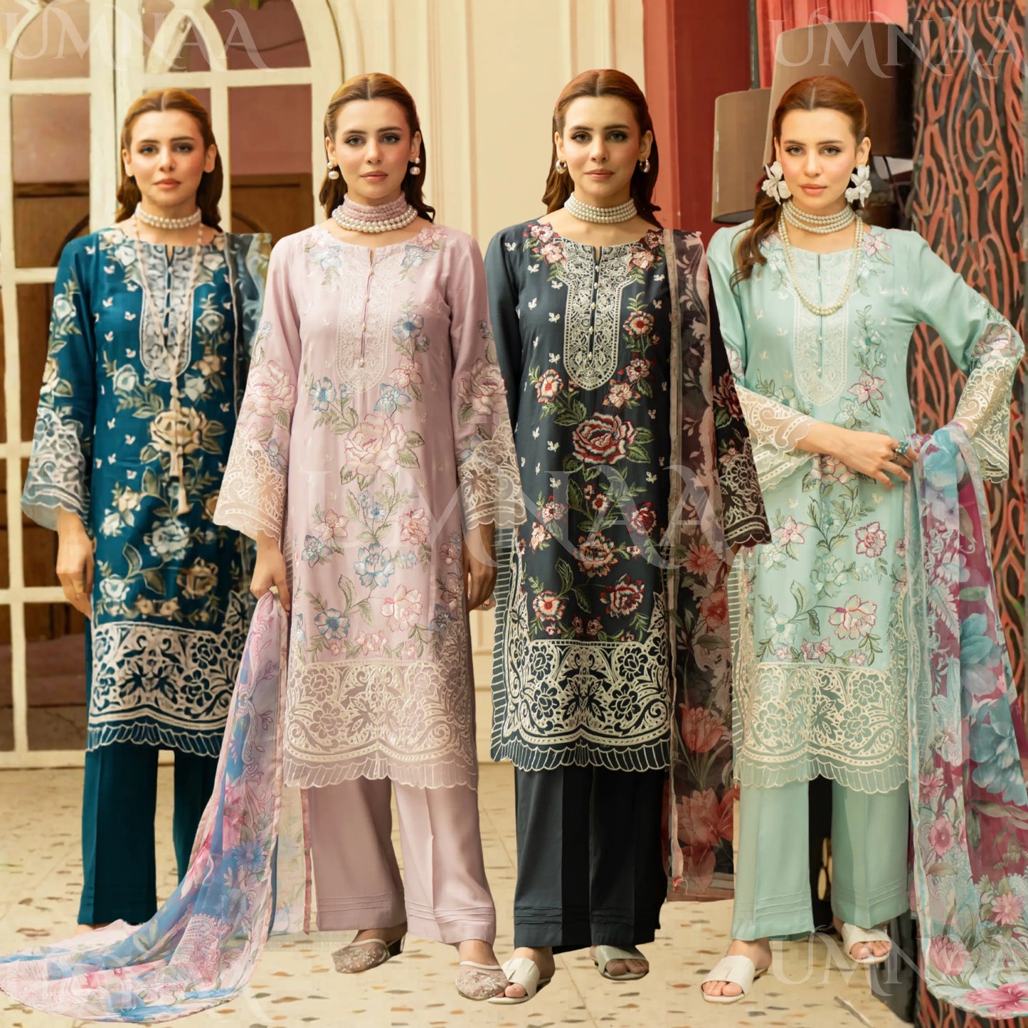 UMRZ-58 Embroidered Linen Collection 3 Pc By Rangz Asian clothes Ready to Wear