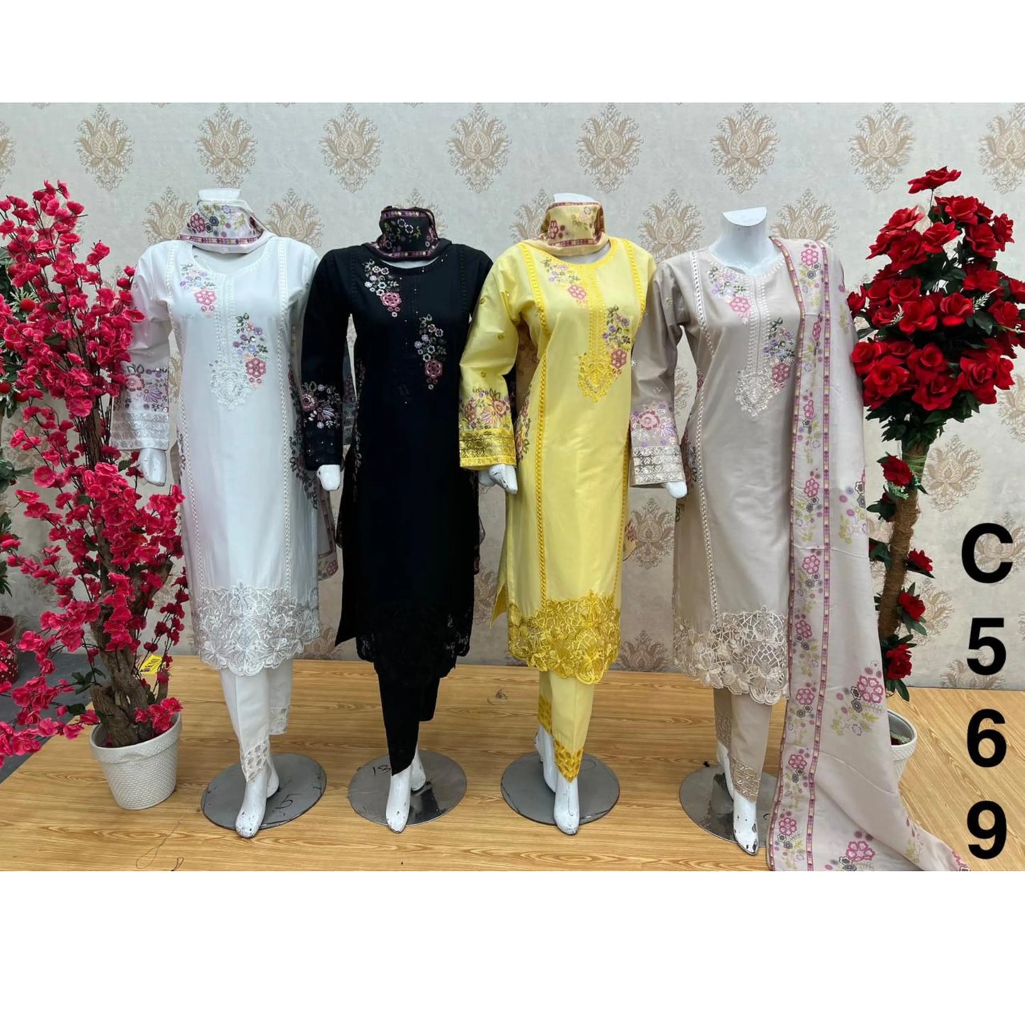 UA-185 Embroidered Cotton 3-Piece Collection | Ready to Wear Asian clothes