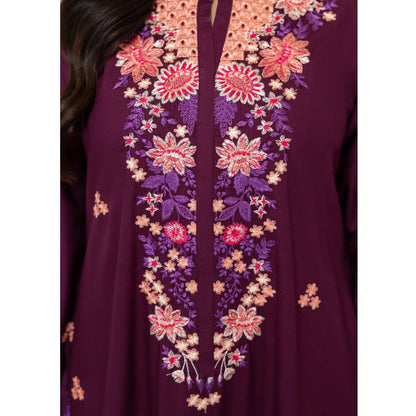 UTT-22 Embroidered Viscose Linen Kaftan Style 2 Piece Co Ord Set Collection by Traditional Thread