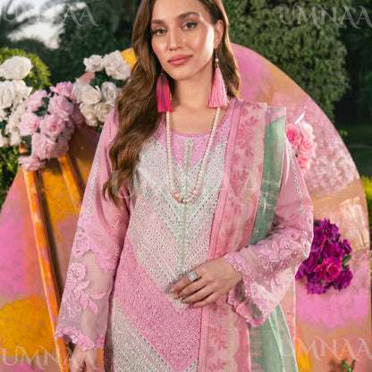UA-208 Embroidered Chikenkari Cambric Cotton Pastel Festive Collection by Umnaa - Ready to Wear Pakistani Asian clothes