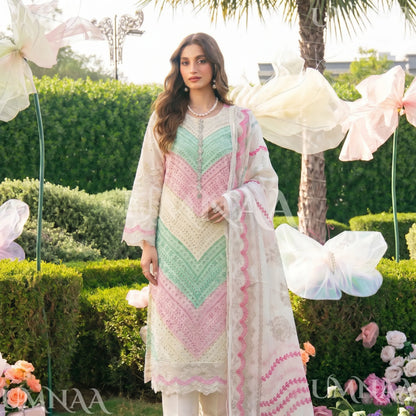 UA-208 Embroidered Chikenkari Cambric Cotton Pastel Festive Collection by Umnaa - Ready to Wear Pakistani Asian clothes