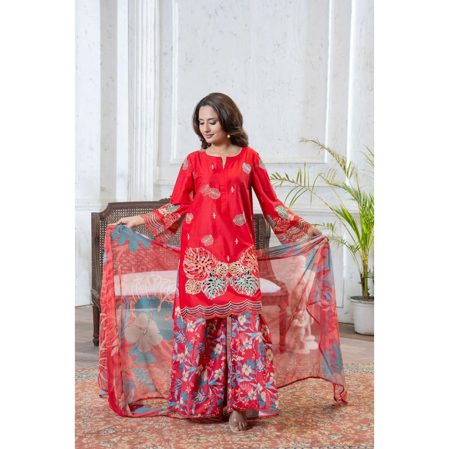UMRZ-61 "Riwayat" by Rangz Embroidered Cotton with poly Lawn Sharara Festive collection| Ready to Wear Pakistani Asian clothes