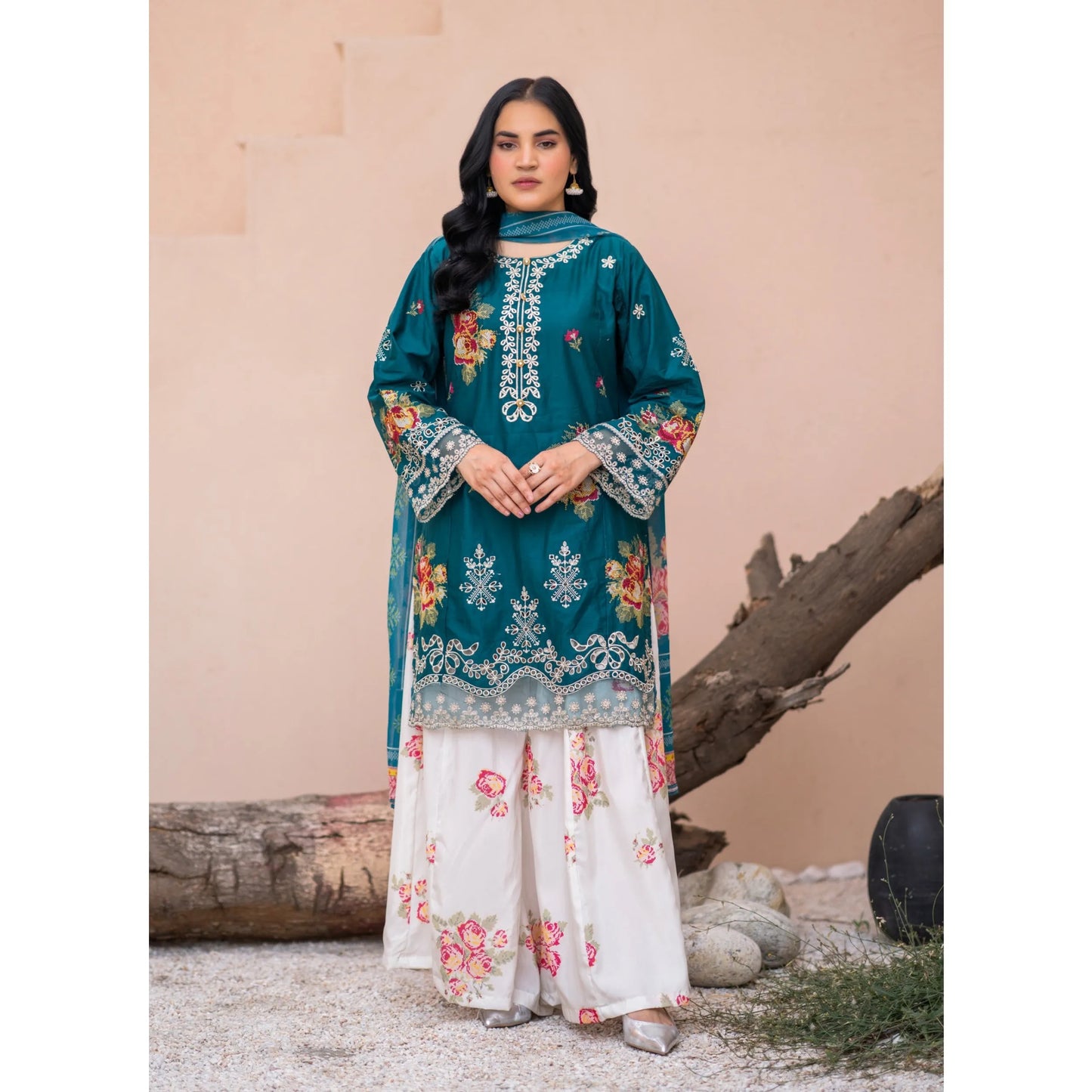 UMRZ-62 "Crimsons" by Rangz Embroidered Cotton with poly Lawn Sharara Festive collection| Ready to Wear Pakistani Asian clothes