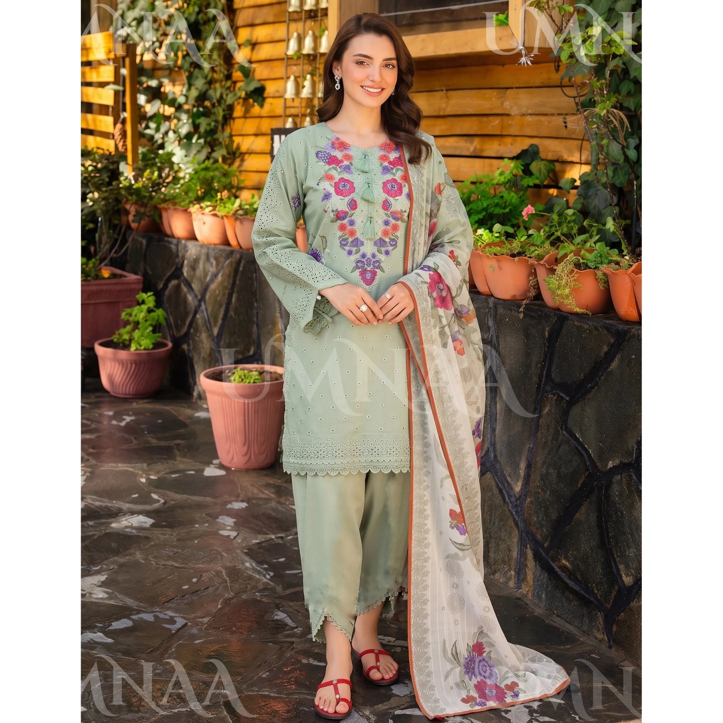 UA-270 Embroidered Cambric Cotton with Tulip Style Shalwar | Umnaa