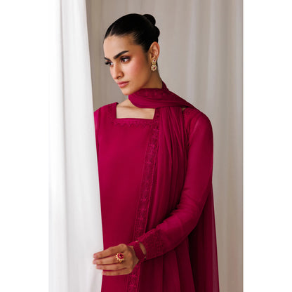 UA-230 Chiffon Sharara Full Sleeves Lined 3 Piece Suit | Chiffon Shirt with Embroidered Sharara & Dupatta | Formal Party Wear