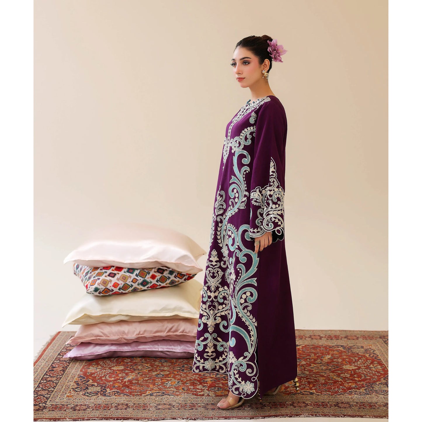 UAL-02 Embroidered Kaftan Raw Silk Co-Ord Set 2 Pc | Adan's Libas