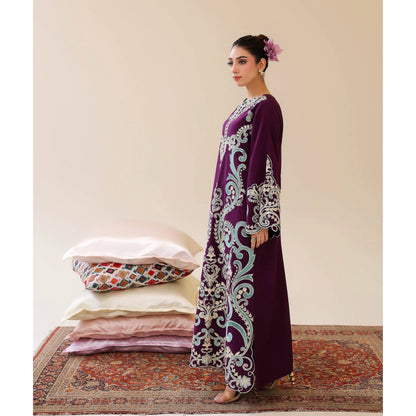 UAL-02 Embroidered Kaftan Raw Silk Co-Ord Set 2 Pc | Adan's Libas