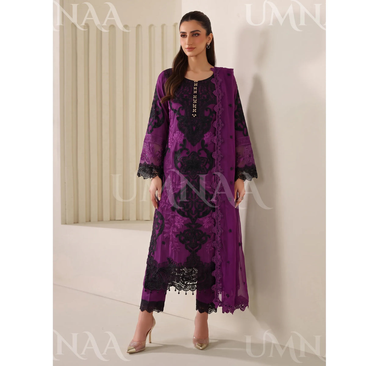 UA-296 Embroidered Chiffon 3 Pc Collection | Umnaa