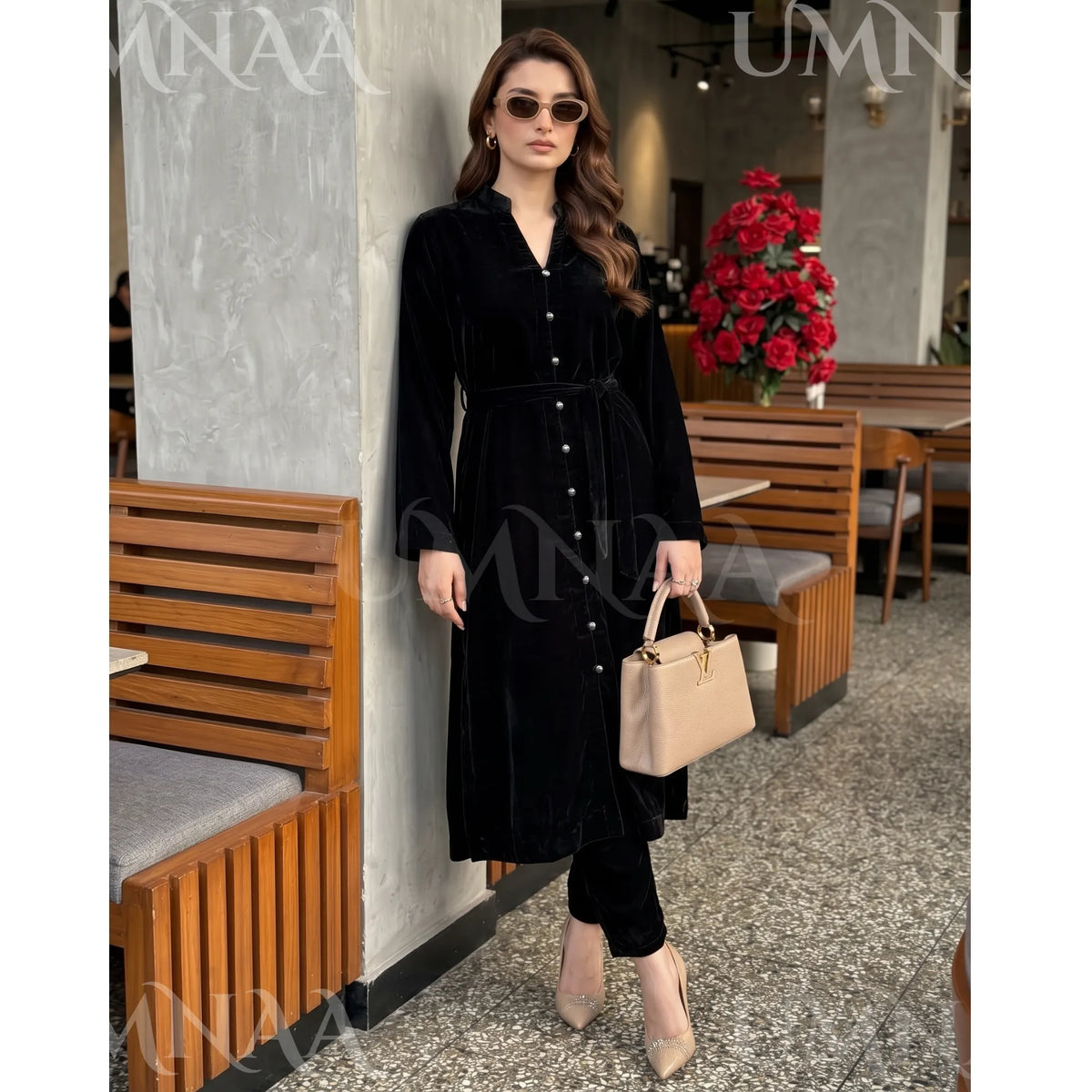UA-301 Coat Style Velvet Co-Ords 2 Pc | Umnaa