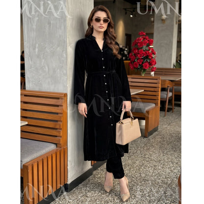 UA-301 Coat Style Velvet Co-Ords 2 Pc | Umnaa