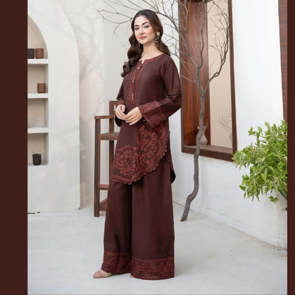 UA-306 Embroidered Dhanak Co-Ord set | Umnaa