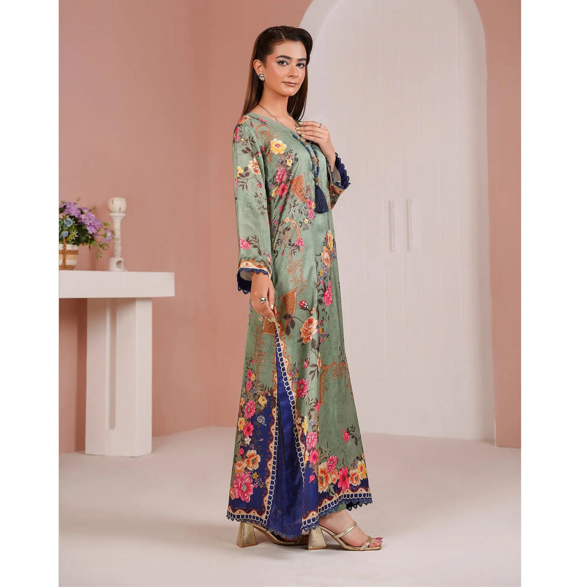UA-312 Printed Shamooz Silk Printed Kaftan Style Co-Ord Set| Umnaa