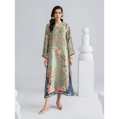 UAL-08 Printed Silk Kaftan with Trouser 2 Pc Set | Ally's