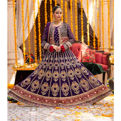 Luxury Embroidered  chiffon long Maxi with velvet jacket | Wedding Collection | karma Collection | UMKC01401