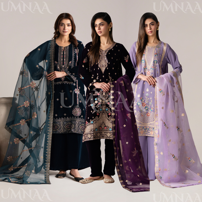 RA-27 Dastan e Eid Embroidered Velvet Collection | Embroidered 3 Piece Festive Ready to Wear by Raniya.h