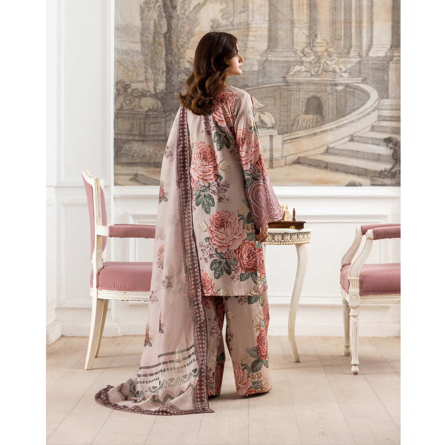 RA-15 Embroidered Trending Printed Farshi Shalwar Lawn Collection 3 Pc | Raniya.h