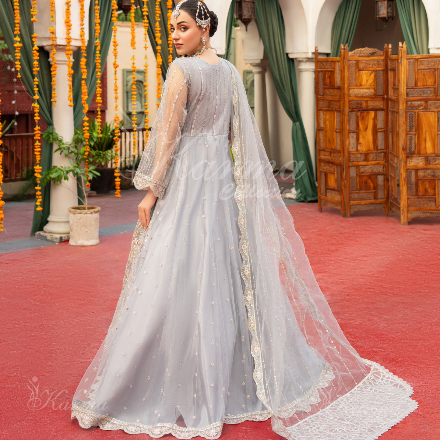 Luxury Embroidered soft Net long Maxi | Wedding Collection | karma Collection | UMKC01301