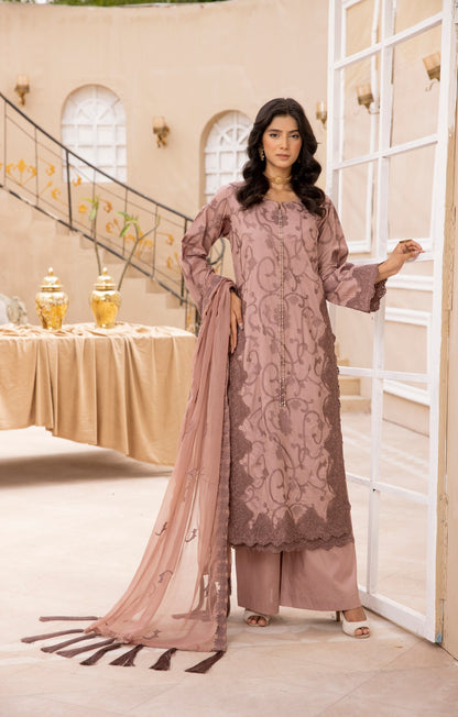 Rosy Tan|Embroidered Cambric Cotton|3 Pc|Simrans