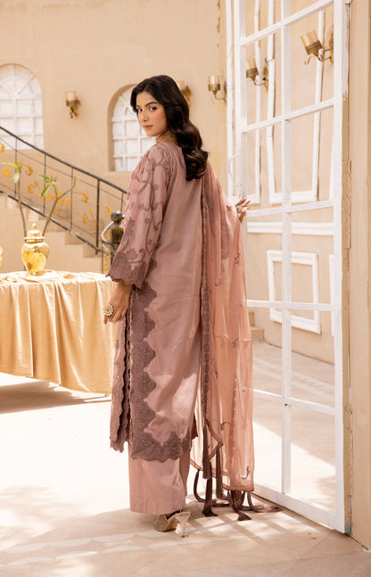 Rosy Tan|Embroidered Cambric Cotton|3 Pc|Simrans