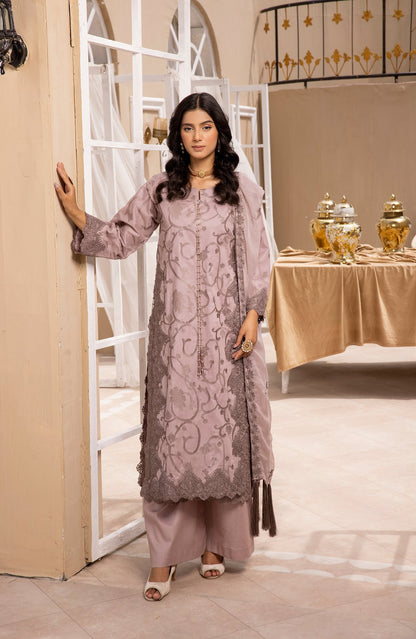 Mauve Grey |Embroidered Cambric Cotton|3 Pc|Simrans