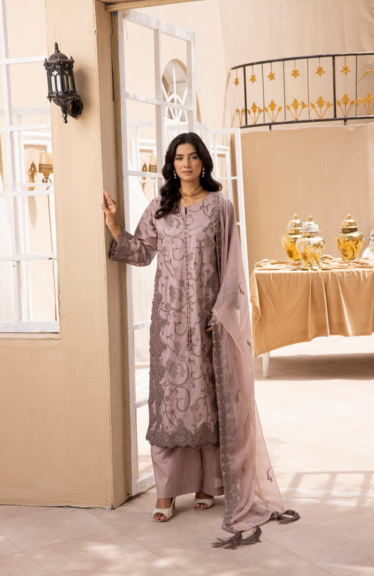 Mauve Grey |Embroidered Cambric Cotton|3 Pc|Simrans