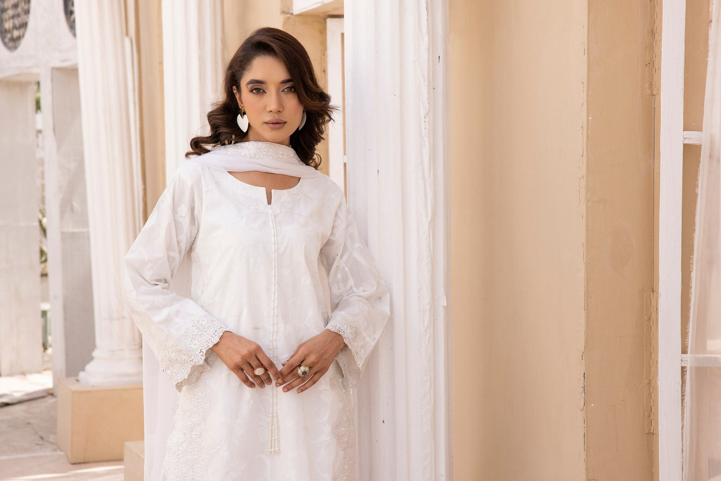 White|Embroidered Cambric Cotton|3 Pc|Simrans