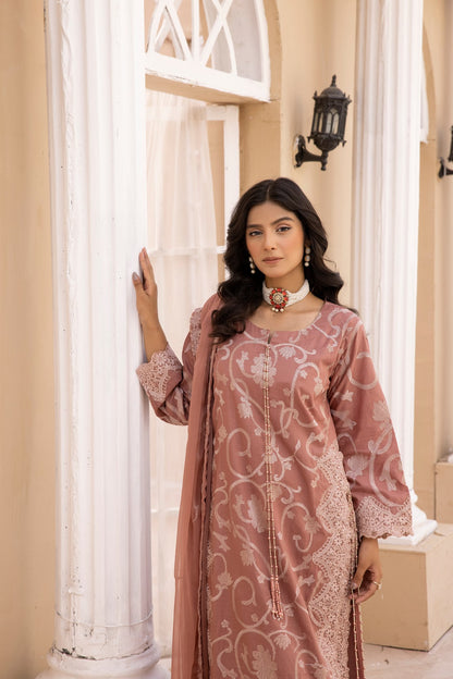 Pinkish Brown |Embroidered Cambric Cotton|3 Pc|Simrans