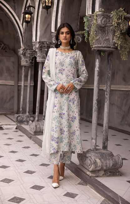 (Off White) 3 Piece Printed Lawn dress by Simran